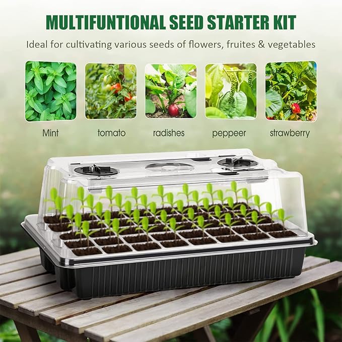 Seed Starter Tray Kit with Grow Lights, 2 Pack 80 Cells Seed Trays with Humidity Dome, Mini Greenhouse for Seeds Growing Starting Sprouting Germination