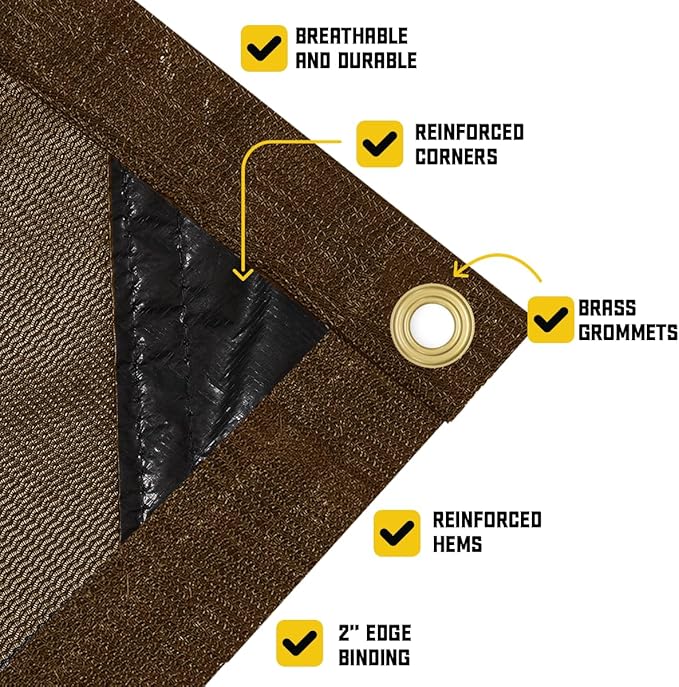Core Tarps 60% Brown Shade Cloth with Grommets - 4 X 15 FT Heavy Duty Mesh Tarp - Sun Shade Cloth for Garden Vegetables Plants Greenhouse Outdoors Backyard Fences Dump Trucks Patio Mesh Shade Tarp