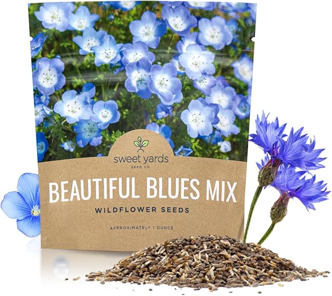 All Blues Wildflower Seeds Mix - Large 1 Ounce Packet - Over 7,500 Annual and Perennial Flower Seeds