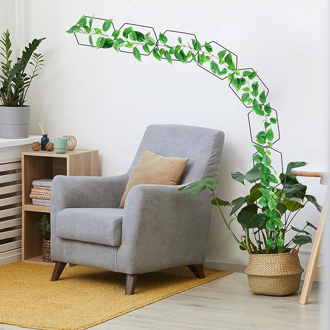 Chain Trellis for Climbing Plants Indoor 6.69 Inch Garden Trellis for Climbing Plants Metal Plant Supports Wall Trellis for Monstera, Pothos, Ivy, Roses Hexagonal Design Black (14 Pcs)
