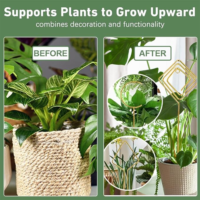 Plant Trellis Indoor - 4 Pack Small Hoop Trellis Mini for Climbing Plants Indoor, 15.7 Inch Indoor Plant Trellis with Different Patterns, Vine Plant Support for Flower Pothos (Gold)