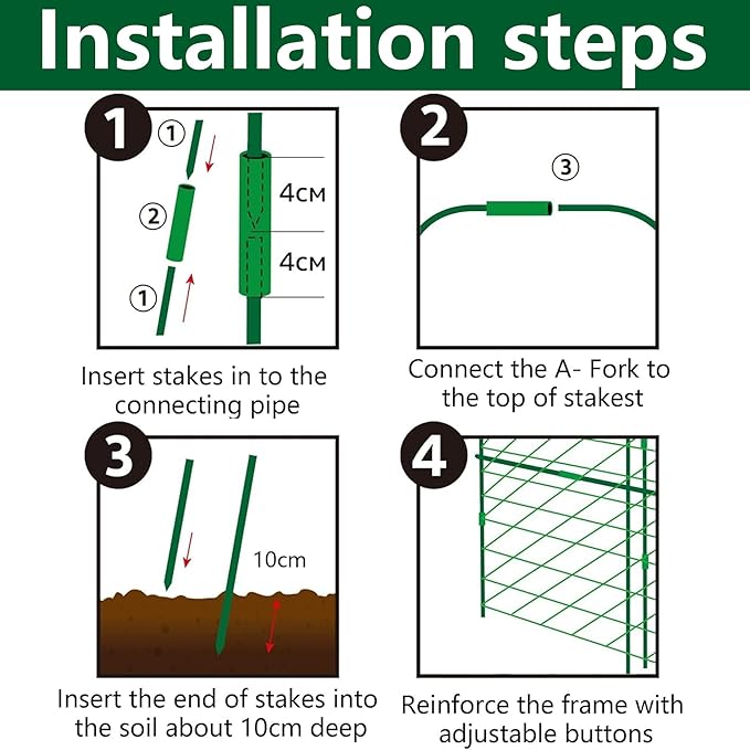 codree 2 Packs Garden Cucumber Trellis for Plant- 47 x 47 Inch Metal Arch Melon Trellis for Raised Bed- Foldable Tunnel Trellis with Climbing Net Clips for Growing Vine Vegetable