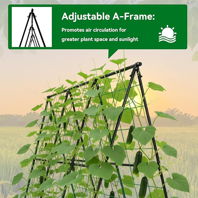 Cucumber Trellis - 49.4"*49.4" Metal Garden Trellis for Climbing Plants, Garden Trellis with Plastic-Coated Steel Pipe, A Frame Trellis for Cucumbers, Peas, Morning Glories(Black)