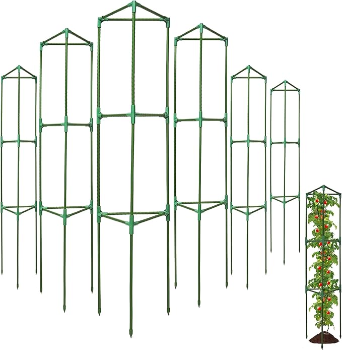 Tomato Cages for Garden,6 Pack 50in Tall Tomato Plant Support Stakes Adjustable Heavy Duty Steel Plant Tower Stakes, Updated Cucumber Trellis Garden Cages for Climbing Plants Vegetable Flowers