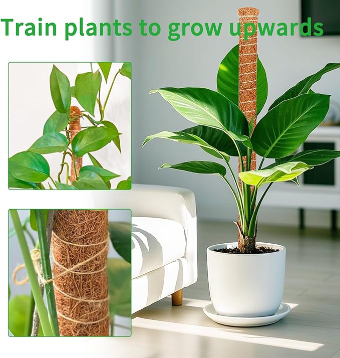 4 Pack 39 Inch Moss Pole Monstera Plant Support, Coir Moss Poles for Climbing Indoor Plants, Bendable Plant Stake Trellis for Potted Plant, Pothos, Philodendron