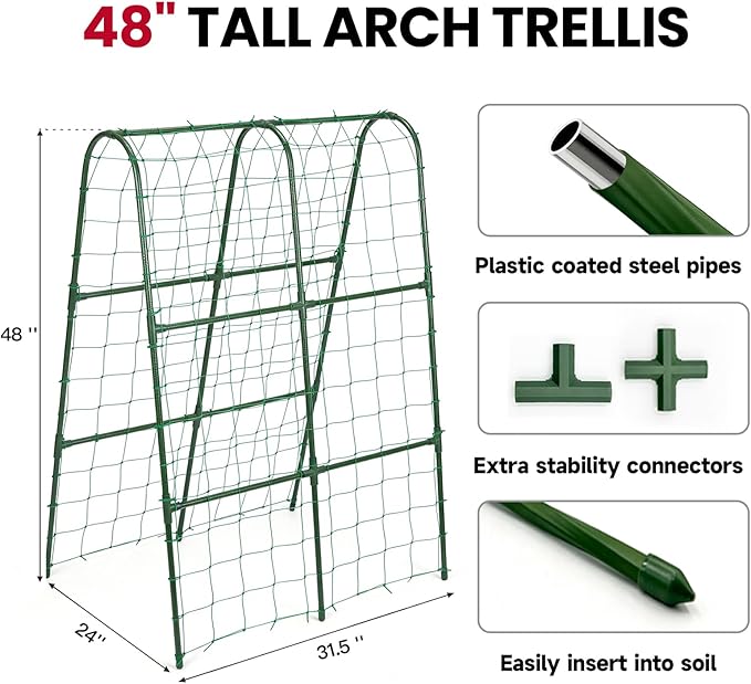 Cucumber Trellis for Raised Bed, Garden Trellis for Climbing Plants Outdoor, Metal Arch Trellis U-Shape Vegetables Support for Tomotoes Grape Vines Beans Peas (Green, 31.5" L x 24" W x 48" H)