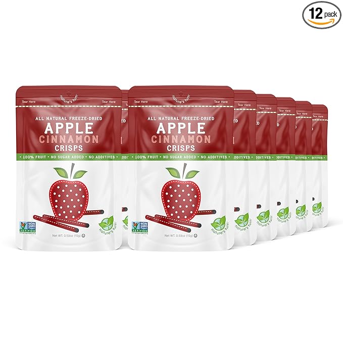 Nature’s Turn Freeze-Dried Apple Cinnamon Crisps – Healthy, Gluten-Free, Crispy & Delicious, Plant-Based Snack, Ideal for Cereal, Smoothies, School Lunches, & On-the-Go, Bags of 12 (0.53 oz Each)