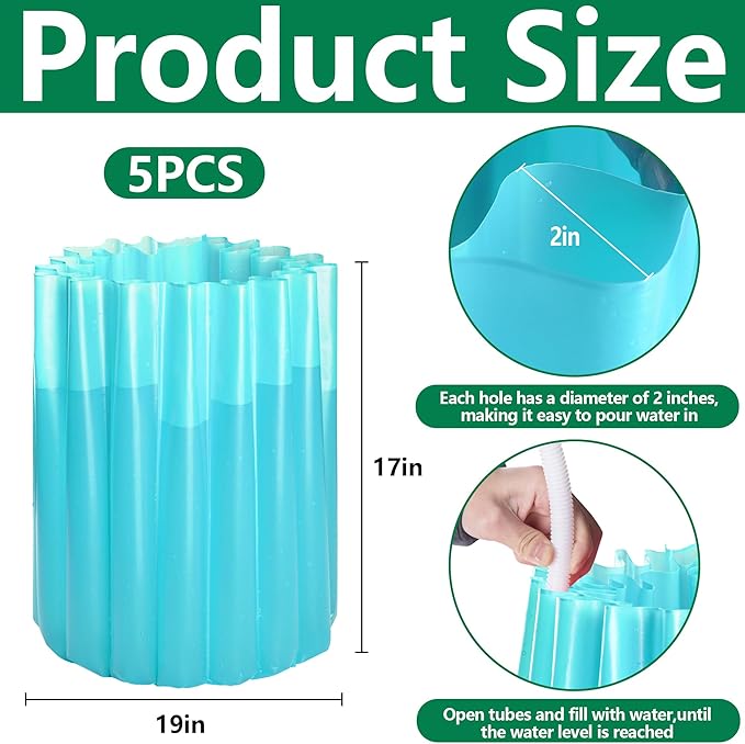Adnee 5 Pack Water Filled Plant Protectors-19 x 17 Inch Reusable Wall of Water Plant Covers for Tomato Plants-Blue Early Season Insulating Plant Protective Cover for Outdoor Winter Freeze Protection