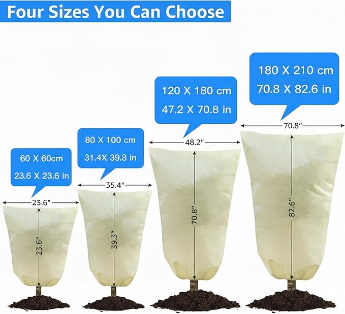 MIXC Plant Covers Freeze Protection, 31.4''×39.3'' Winter Cold Weather Frost Blankets Shrub Jacket with Drawstring Reusable Frost Protection Cloth for Outdoor Plants Fruit Tree Potted (4 Pack)