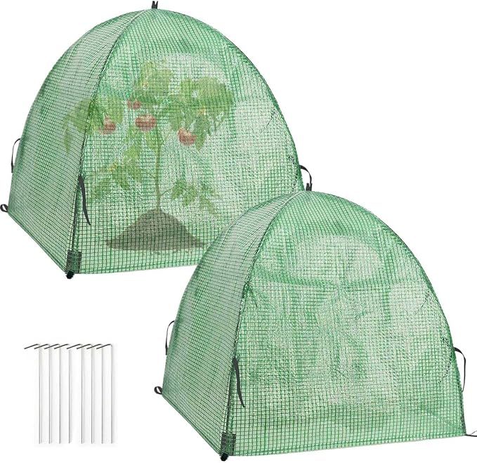 2 Pack Plant Freeze Protection Covers Winter Shrub Covers Plant Frost Protection Tent, Warm Plant Tents Protecting Fruit Potted Plants Tree from Freezing Animals Eating ((22x22x23in, PVC Grid))