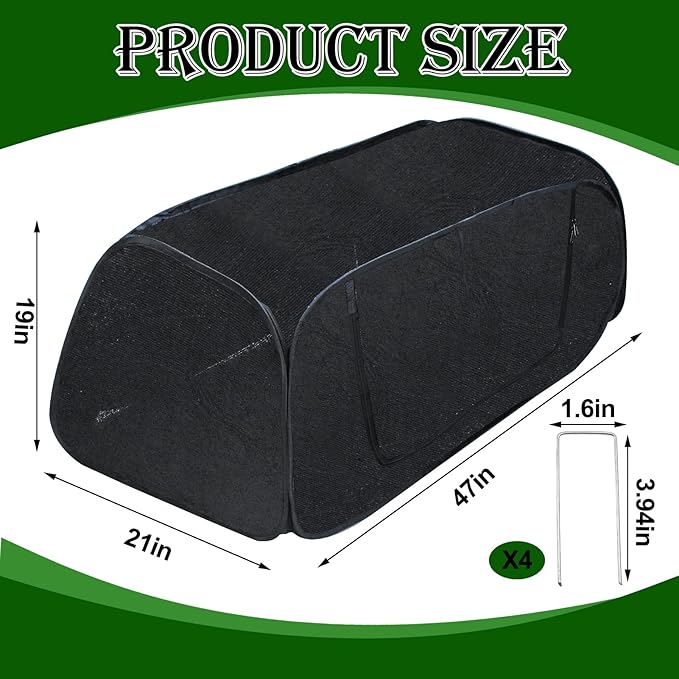 Pop Up Sun Shade for Raised Garden Bed, 47"X21"X18" Foldable Plant Shade Tent Garden Shade Tunnel 80% UV Resistant Sunblock Shades Cover Crop Cage with Bag and Stake for Outdoor Plants Heat Protection