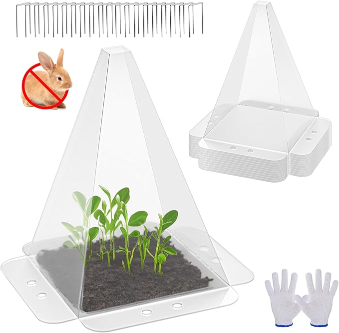 30 Pack Garden Cloches for Plants - Clear Reusable Plastic Seedling Covers with 60 Metal Stakes - Mini Greenhouse Plant Bell Covers for Frost, Sun, Pests Protection(7.8" x 11")