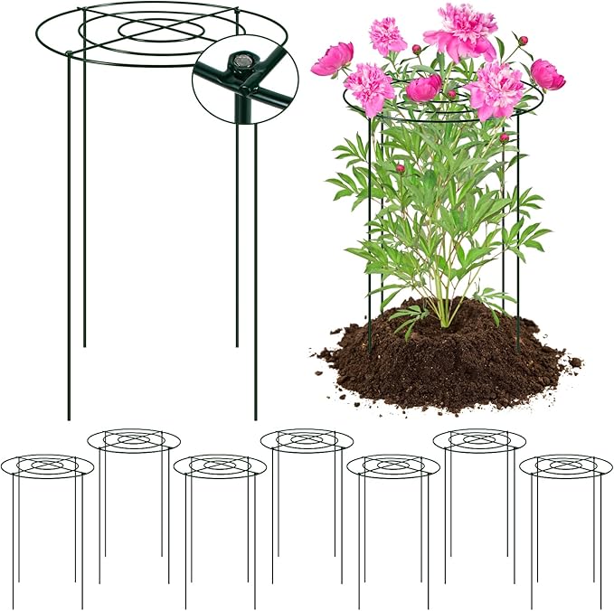 8PCS 11.8" D x 19.7" H Peony Cages and Supports, Peony Cage, Peony Support, Heavy Duty Metal Plant Supports for Outdoor Plants for Peony, Hydrangea, Rose and Other Tall Flowering Plants