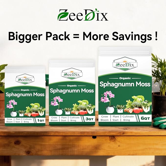ZeeDix 6QT Natural Sphagnum Moss for Plants, Orchid Moss Potting Mix for Repotting, High Water Retention, Help with Maintain Humidity, Plant Moss for Gardening, Hanging Baskets, Reptile Bedding