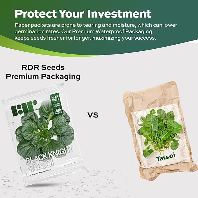 1000 Black Knight Tatsoi Mustard Seeds for Planting – Heirloom, Non-GMO, USA Grown Asian Greens with Premium Waterproof Packaging Brassica rapa subsp. narinosa by RDR Seeds