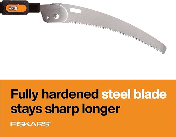 Fiskars Telescopic Pole Pruner (Extends from 3-feet to 8-feet), Hand Saw For Tree Cutting with 12-Inch Double-Grind Saw