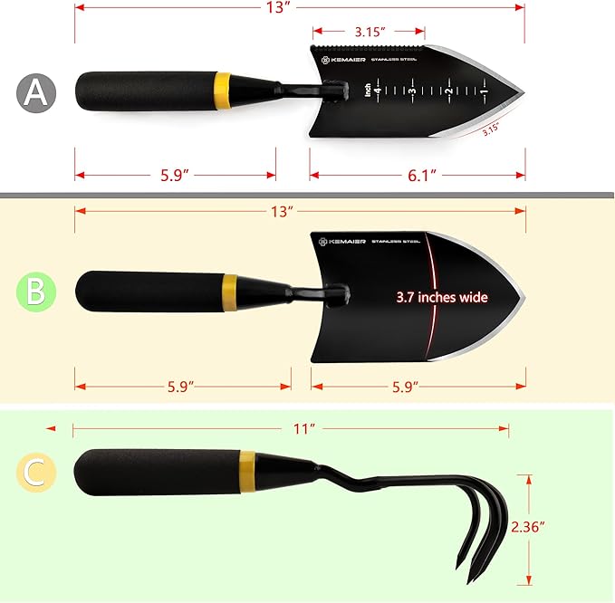 Heavy Duty Stainless Steel Garden Tool Set - Thoughtfully Crafted for Outdoor Patio Use, Perfect for Both Men and Women. Includes Gardening Trowel, Transplanting Shovel, and Hand Cultivators