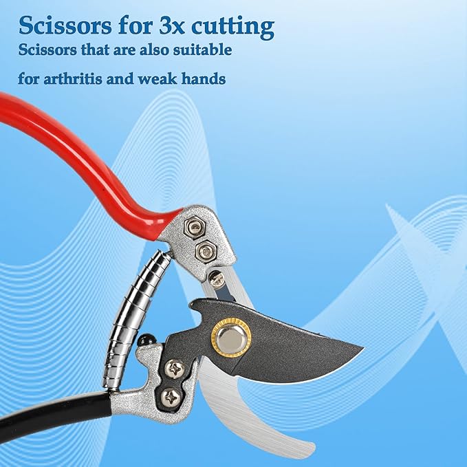 MEPEREZ Ultra Sharp Germany Titanium Steel Pruning Shears - Cuts 3X Easier, Weak Hand Arthritis Snips, Rust-Resistant, Effortlessly 1-Inch Cut Capacity Garden Scissors, Ergonomic Handle (gt-06, 1)
