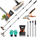 4-in-1 Weeding Tool with Hoe, Grabber, Pruning Shears & Scrub Brush,Garden Hoe & Weed Puller Tool with Long Handle,Dandelion Heavy Duty Uprooting Tool for Lawn Yard Garden