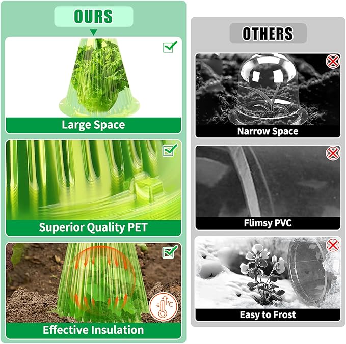 50 Pack Garden Cloches for Plants, Reusable Bell Plant Cover, Plant Covers Protectors from Animals Snails Birds Chickens Insect, 9.18" H X 7.56" D