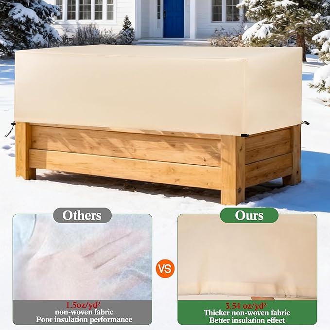 Plant Covers Freeze Protection 2 Pack with Elastic Drawstring, 3.54 oz/yd² Winter Cold Weather Frost Blanket Planter Box Cover for Raised Bed Outdoor Flowers Potted, 59 x 19.6 x 21.6 INCH