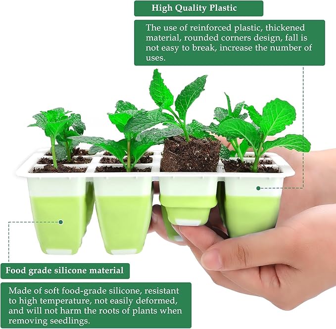 Ryscam 6pcs Reusable Seed Starter Kit, 72 Cells Seed Starter Trays, Silicone Seedling Starter Trays for Starting Plant Seeds with Flexible pop-Out Cells, Indoor Gardening Plant Germination Trays