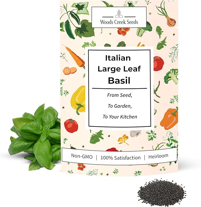 Woods Creek Seeds: Italian Large Leaf Basil Seeds for Planting - Over 2,900 Heirloom Non-GMO Italian Basil Seeds - Beginner Friendly Seed for Planting Herbs at Home, Outdoors, Indoors or Hydroponics