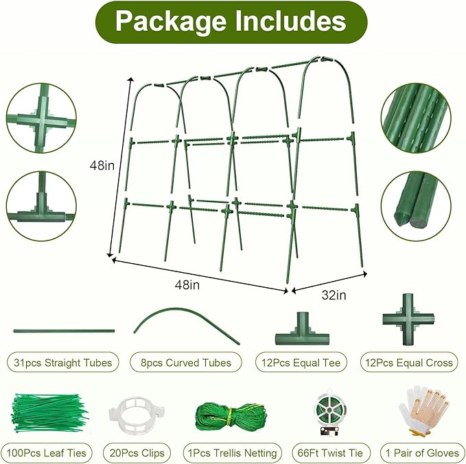 Cucumber Trellis for Raised Bed,U-Shape Garden Trellis for Climbing Plants Outdoor, Metal Arch Vegetables Trellis, Plant Support for Vine (Green, 47.2x47.2 X21.6)