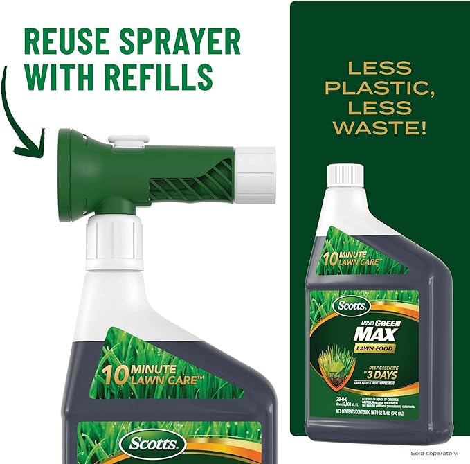 Scotts Liquid Green Max Lawn Food, Lawn Fertilizer and Iron Supplement, for Any Grass Type, 29-0-0, 32 fl. oz.