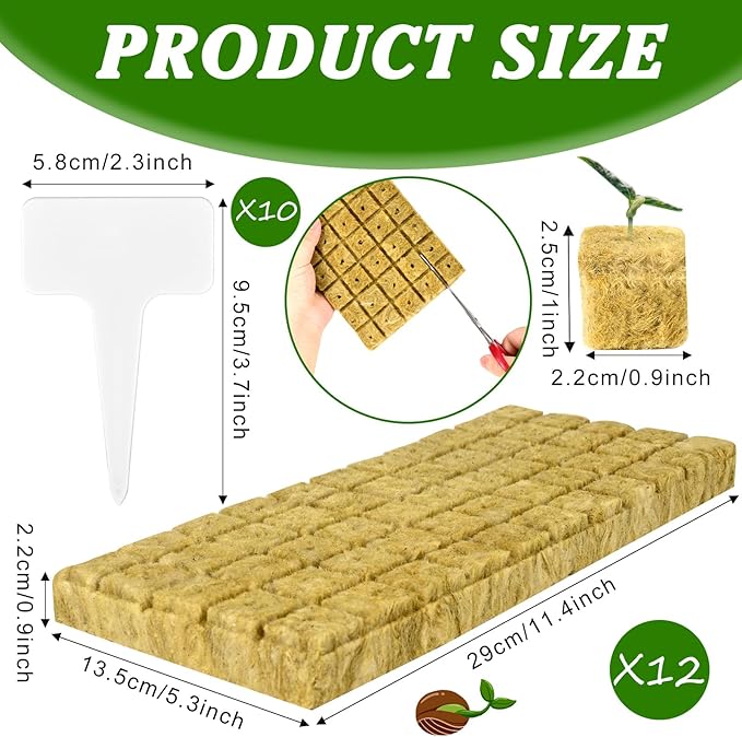 600 Pieces 1'' Rockwool Cubes for Hydroponics, Rock Wool Planting Cubes with 10 Plant Name Tags Rockwool Starter Plugs Mini Blocks for Soilless Cultivation Seedlings Cutting