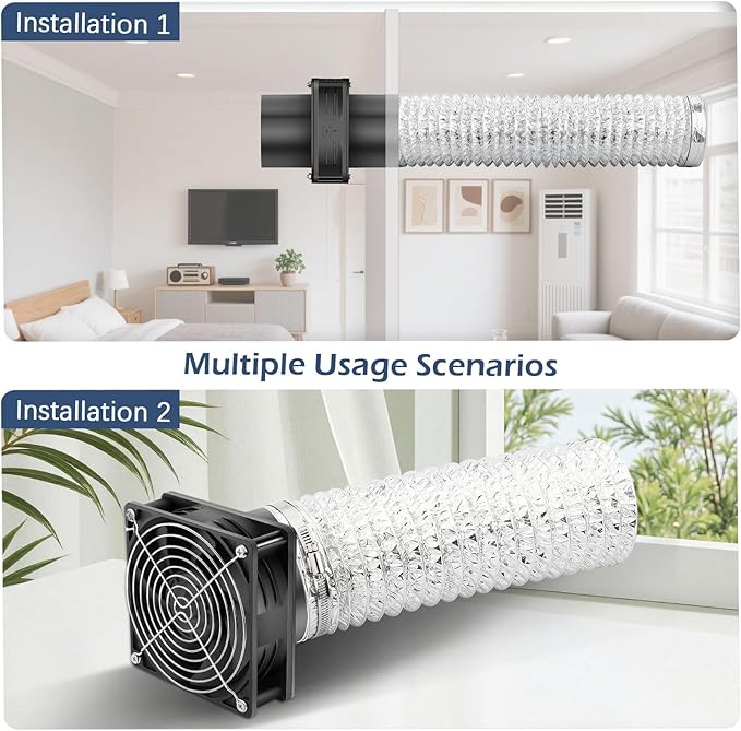 80mm x 38mm 3 Inch Air Vent Duct Booster Adjustable Speed Fan with 2 Duct Adapters for DIY Grow Tent Attic Hydroponics Ventilation Soldering Fume Extractor-D8038