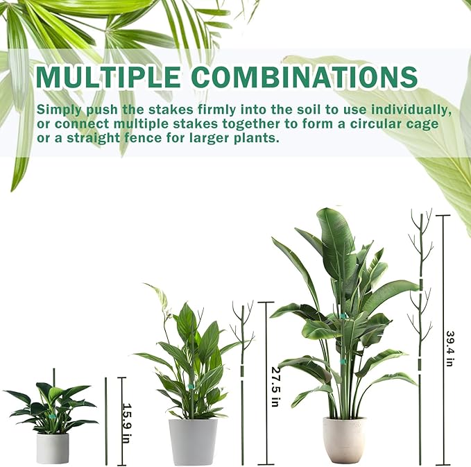 5 Pack Stackable Monstera Plant Support Stakes, Tall Twig Climbing Plant Pole Sticks Structures for Indoor/Outdoor Plants, Garden Accessories for Bird of Paradise, Pothos, Philodendron & Vine Plants