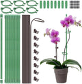 24 Pcs Plant Stakes Kit, 12 Inch Bendable Single Stem Support Stakes with Orchid Clips Connect Rings, Stackable Garden Plant Stick Planter Support Sticks for Potted Plants Flowers Orchid Rose Peony