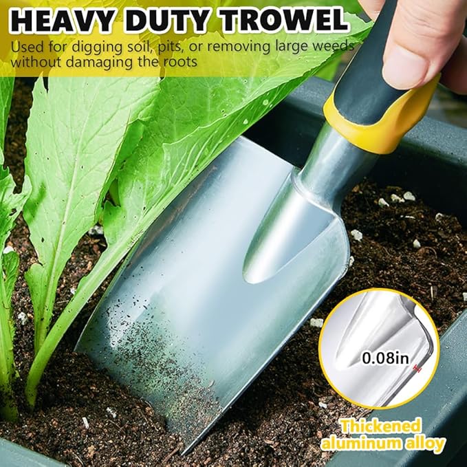 Garden Tool Set, 3 Pcs Heavy Garden Tools, Garden Shovel, Transplant Trowel and Hand Rake with Soft Rubberized Non-Slip Ergonomic Handle for Planting