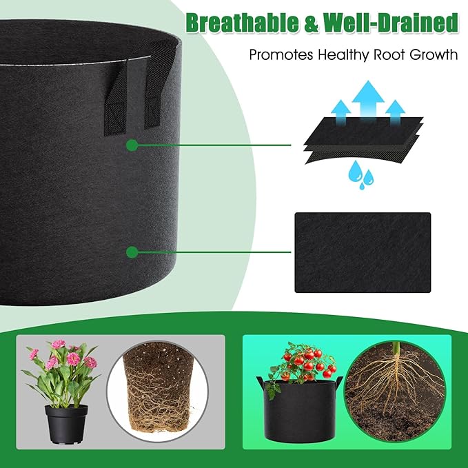FEED GARDEN 5 Gallon Grow Bags 4 Pack – 300G Thickened Fabric Plant Pots with Reinforced Handles, Breathable Drainage Planters for Vegetables, Flowers & Herbs Indoor Outdoor