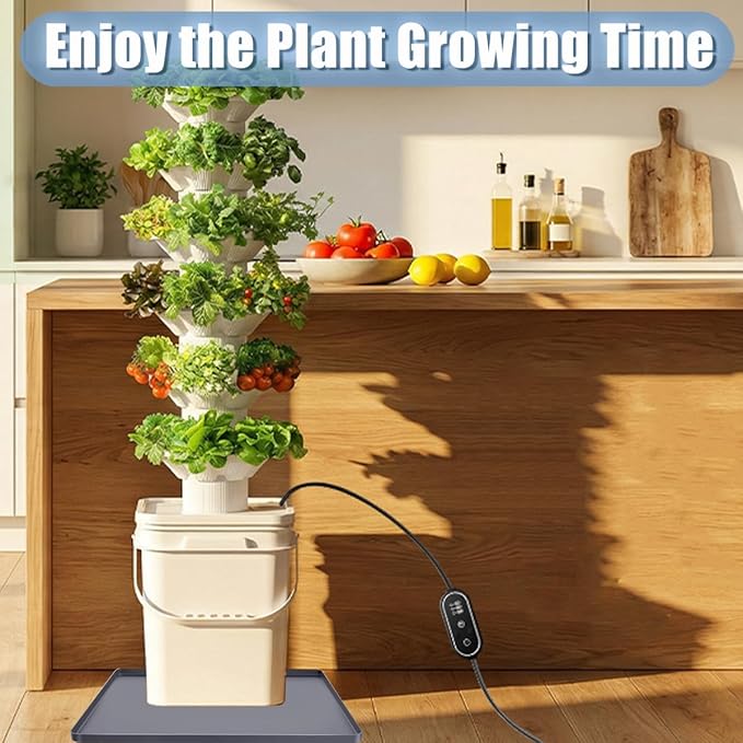 Hydroponic Tower Mat Hydroponic Garden Mat Extra Large, 24x24" Garden Tower Silicone Pad with Raised Edge, Indoor Growing System Drip Pan Hydroponics Container Tray Herb Gardening Floor Protector Soft