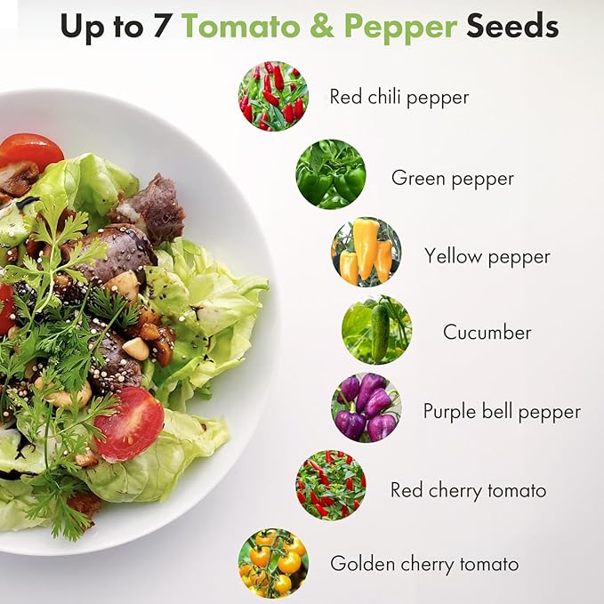 LYKOCLEAN Red Heirloom Cherry Tomato Seed Pod Kit for AeroGarden, iDOO, Ahopegarden Hydroponics Garden, 7-pods, 350 Seeds+, Include Golden Red Cherry Tomato Purple Bell, Green, Yellow Pepper