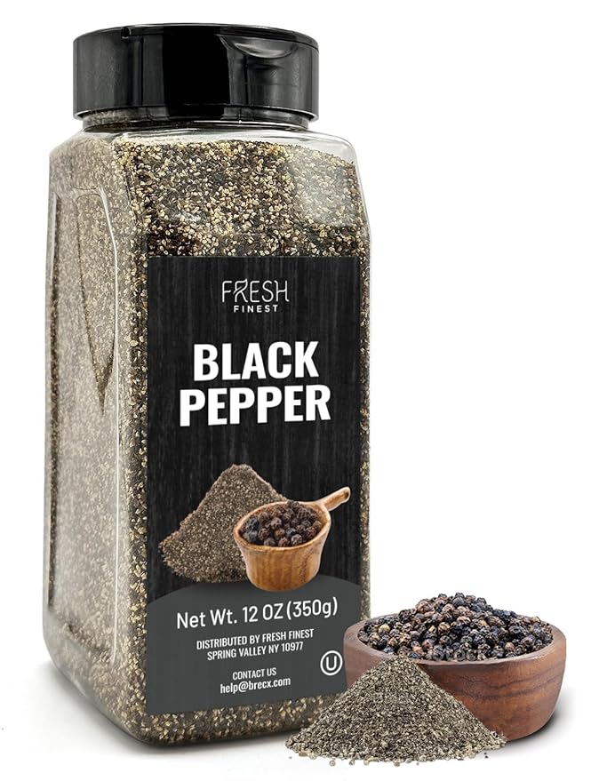 Fresh Finest Course Black Pepper – 12 oz 350G for Home and Commercial Cooking - Course Grind Black Pepper in Practical Container,