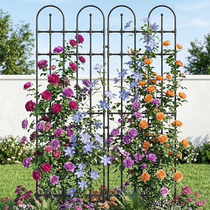 Black Garden Trellis, 71x21 Inch Metal Arch Decoration with Rustic Iron & Black Coating, 2 Pack Outdoor Plant Support for Climbing Roses, Vines, Flowers, Vegetables