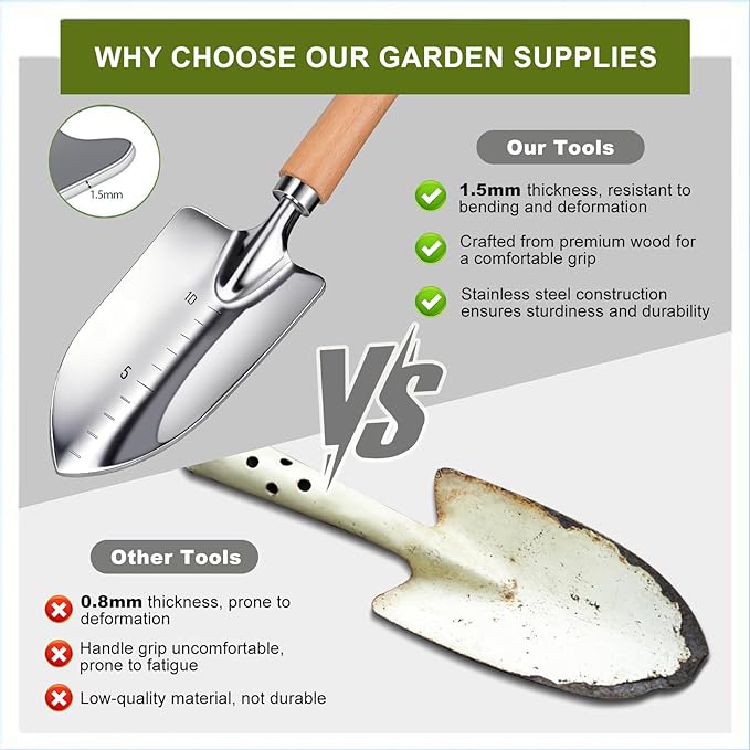 Kynup Gardening Tools, Garden Tools Set-9 Piece Gardening Gift for Women, Gardening Kit Ideal Hand Gardening Spades, Thickened Stainless Steel, Rust-Proof, Garden Supplies, Essentials, Garden Stuff
