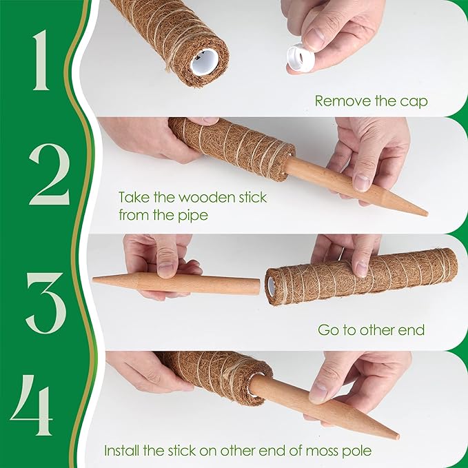 Pisol Moss Pole for Plants Monstera, Extendable Plant Sticks Support, Plant Stakes for Indoor Potted Plant, 15.7'' Coco Coir Pole Plant Trellis for Sphagnum, Pothos and Other Climbing Plants(2 PCS)