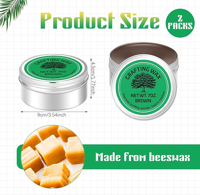 RattanView 2 Pcs 7 oz Grafting Wax Tin Weather Resistant Wax for Grafting Roses Fruit Bonsai Shrubs Wound Sealer Flexible Graft Sealer for Effective Tree Wound Repair(Classic)