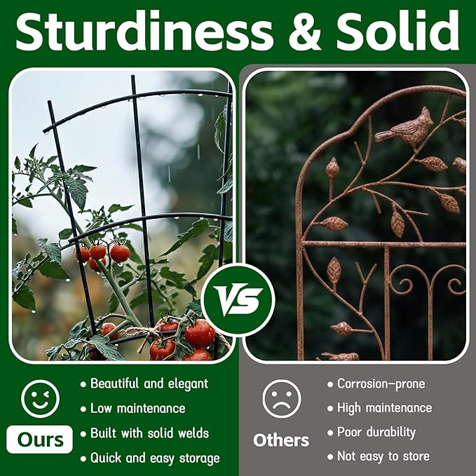 4 Pack 43" Metal Plant Trellis for Pots & Garden Beds, Rustproof Support for Indoor Outdoor Climbing Plants, Vines, Flowers, Fan Shaped, Black