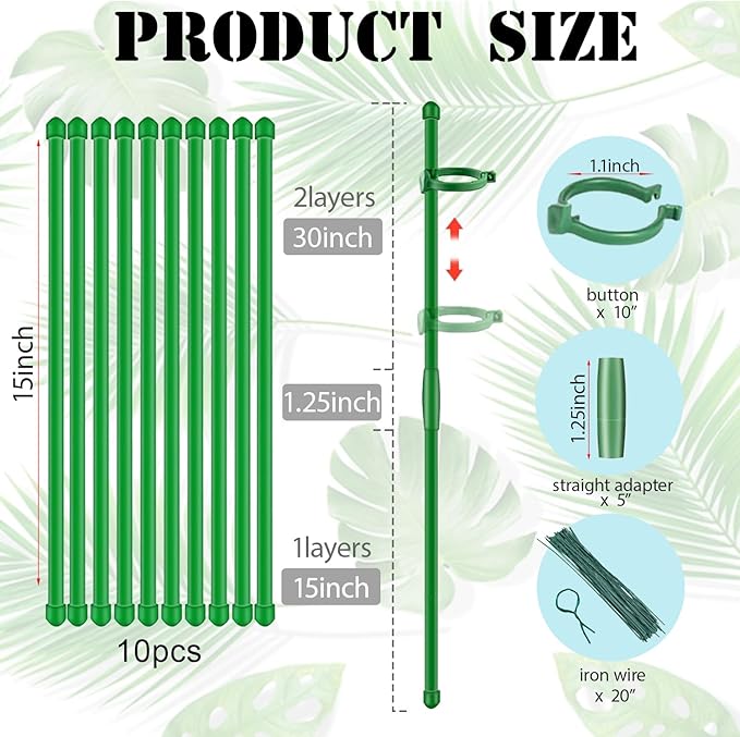 Plant Stakes,MAFONE 10Pcs 15In Monstera Plant Support Orchid Sticks Extended to 2/3/4ft, Plant Sticks Support Tall for Monstera,Orchids,Tomatoes,Vines & Indoor Outdoor Plants