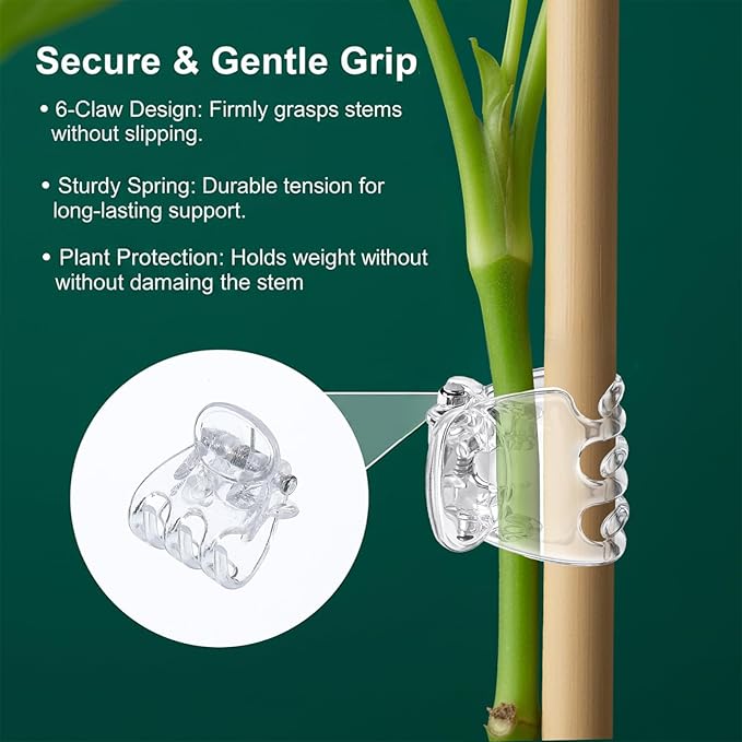 50pcs Orchid Clips for Plants Support, Transparent Plant Orchid Clips 6 Claws for Indoor and Outdoor Plants Plastic Butterfly Plant Support Structures for Garden Vine Stem