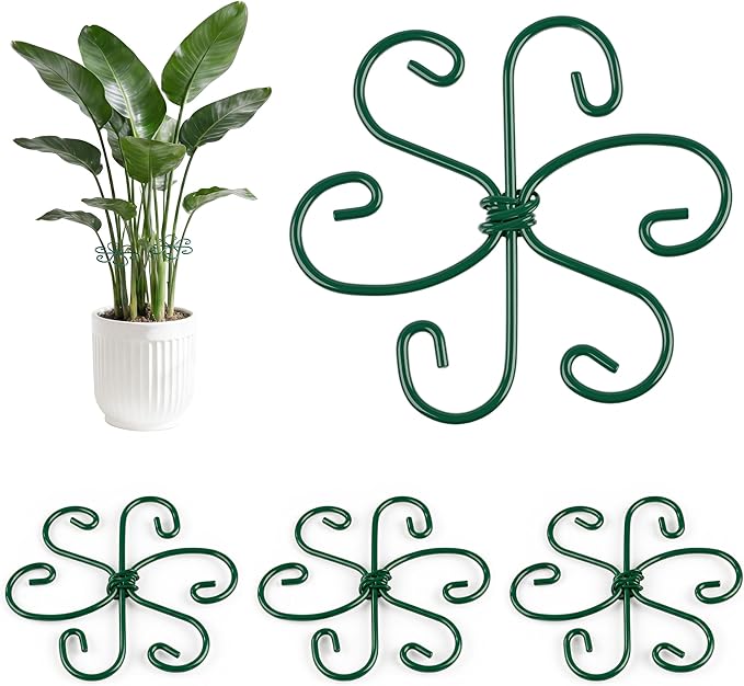 RELBRO Plant Stem Supports, 4.3 Inch Monstera Holder Support Metal Plant Stabilizer for Indoor Outdoor Potted Plants Growing Upright, Green, 4 Pcs