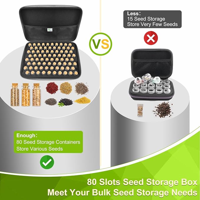SMUJU 80 Slots Seed Storage Organizer with 40 Seed Envelopes, Sturdy Organizer Storage Box with Label Stickers, Glass Container for Flower Vegetable Garden Seed Saving (Seeds not Included)