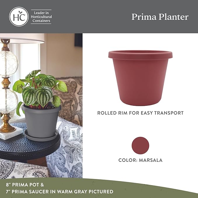 The HC Companies Prima Round Plastic Plant Pot w/Rolled Rim - Lightweight & UV Resistant Flower Pot for Herbs & More - Outdoor & Indoor Plant Pots w/Drainage (16 inch, Marsala, Pack of 1)