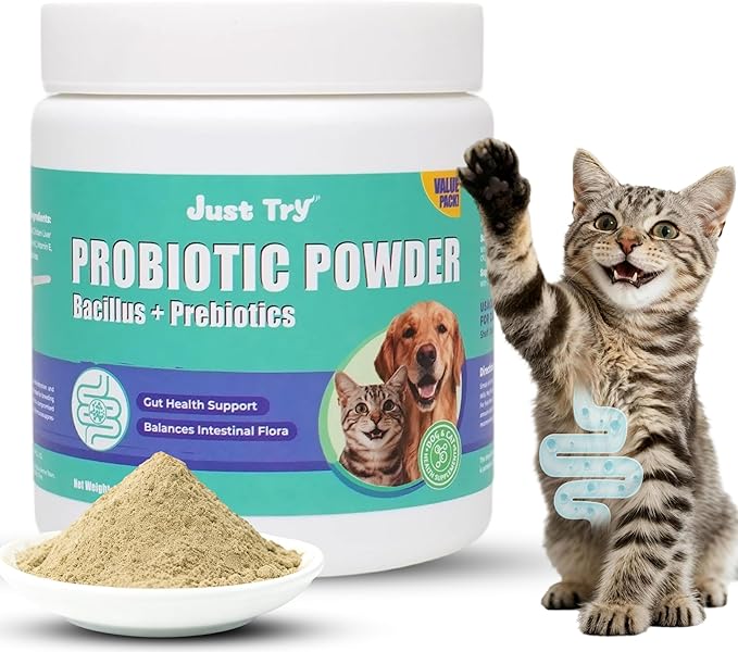 Just Try 7oz Probiotic Powder Probiotics for Dogs & Cat Probiotic - Gut Health for Dogs & Cat Constipation Relief Chicken Flavored - Dog Supplements Cat Supplies 200g