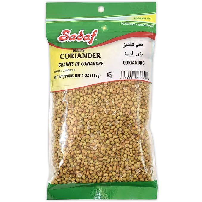 Sadaf Coriander Seeds - Coriander Seeds Whole for Cooking and Food Flavoring - Mediterranean Cuisine - Semilla de Cilantro - Kosher - 4 Oz Resealable Bag